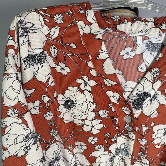 Maurice’s Floral Draw String Romper, Sz L, Rust Orange & Cream, Short Sleeves - Picture 5 of 13